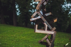 A sculpture of metal letters jumbled together on the Karl Stirner Arts Trail in Easton, Pennsylvania