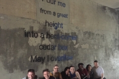The poem Funeral on a wall at the Karl Stirner Arts Trail