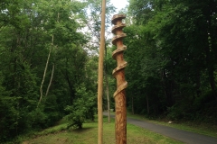 The metal sculpture Nobori, with two poles, on the Karl Stirner Arts Trail