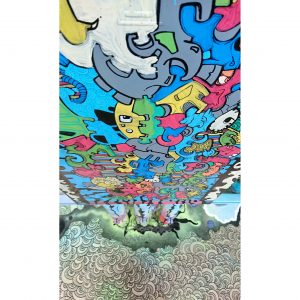 A close-up view of a portion of the abstract art created with paint and marker in the artwork titled Electric on the Karl Stirner Arts Trail in Easton, Pennsylvania, featuring an electricity meter.
