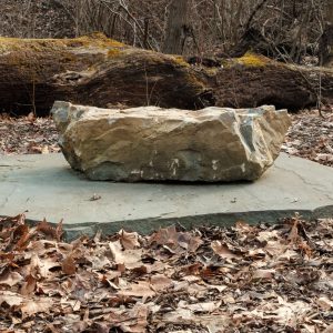 A piece of hardyston sandstone is one of the five pieces in the art project called Upriver by Heidi Wiren Bartlett on the Karl Stirner Arts Trail in Easton, Pennsylvania.