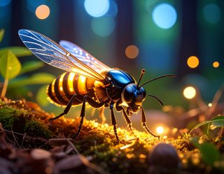 An AI-generated image of a firefly with its light on