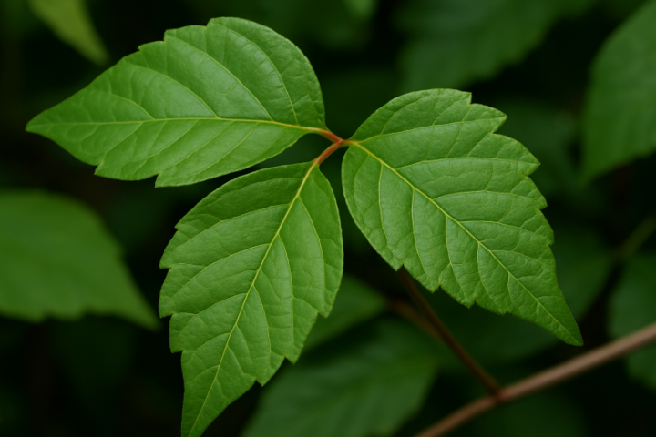 Three poison ivy leaves on a stem